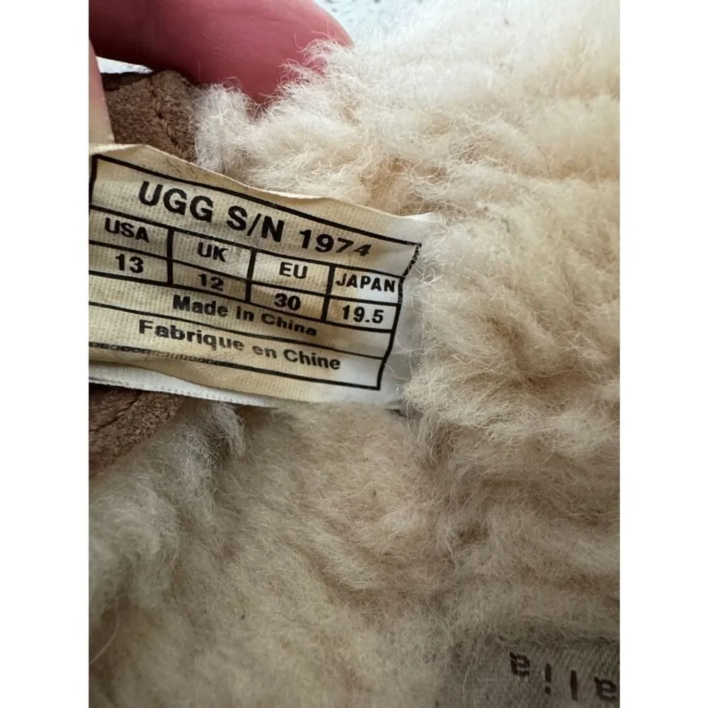 UGG Australia Tan Suede Shearling-Lined Moccasin Slippers Kid’s Size 13